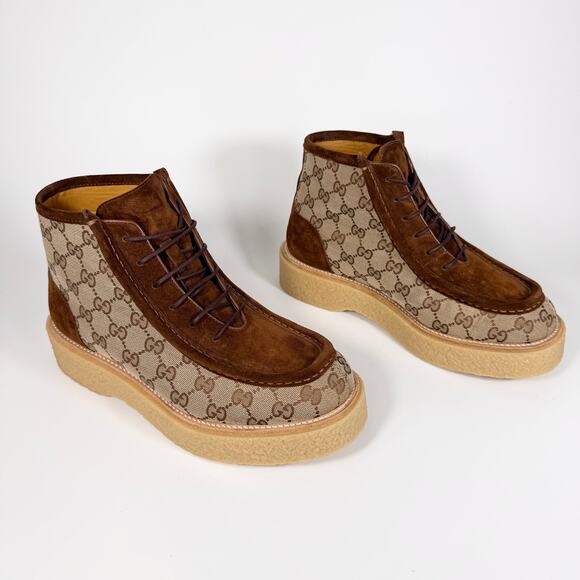 Gucci GG Canvas & Suede Lace Up Boot - Men’s 7 - Picture 3 of 8